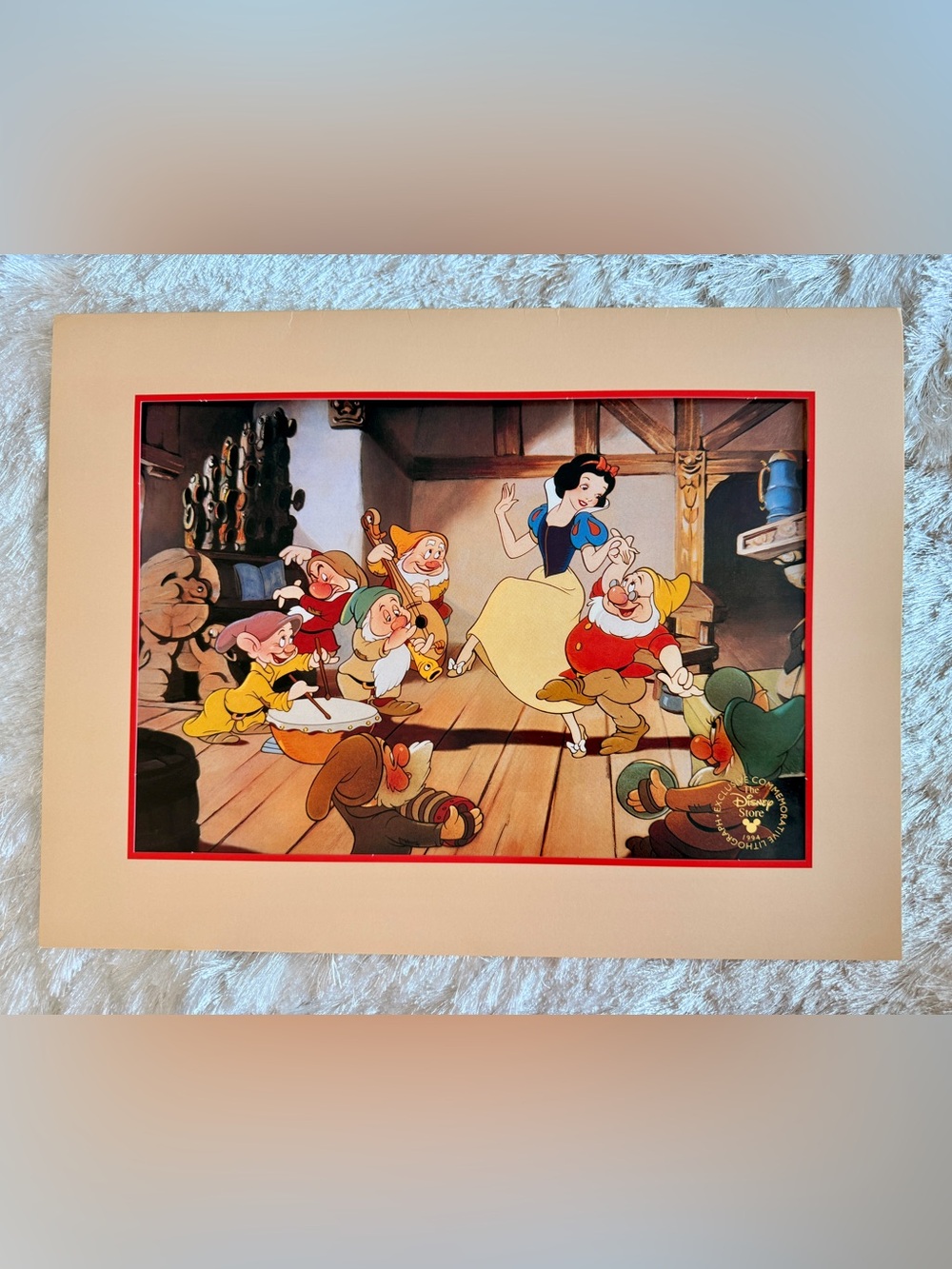 Disney Snow White and the Seven Dwarfs Lithograph 1994, Original Sleeve & Frame
